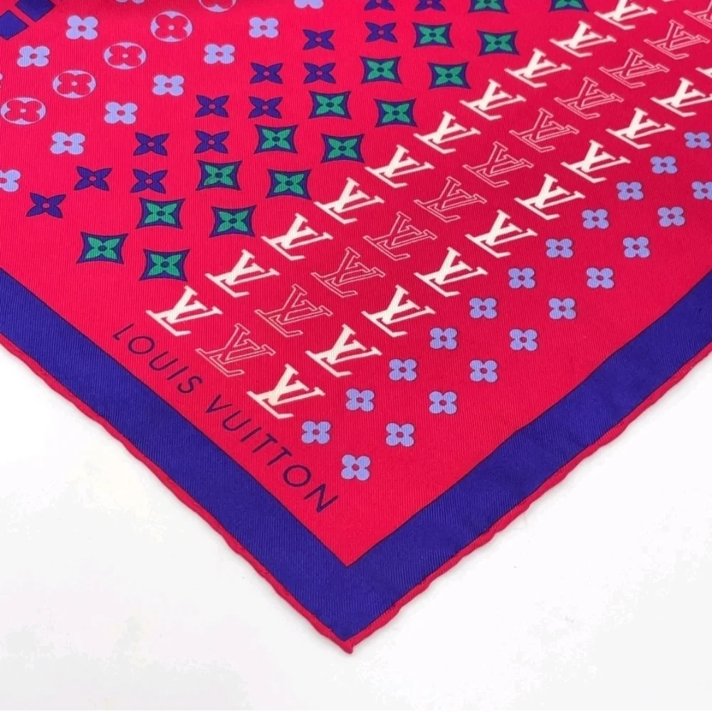 Auth Louis Vuitton Monogram red multicolor Silk Scarf W/Box - Picture 9 of 16
